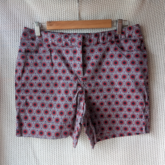 Ellen Tracy Pants - Ellen Tracy Geometric Print Flat Front Cuffed Chino Shorts Red Women's Size 10